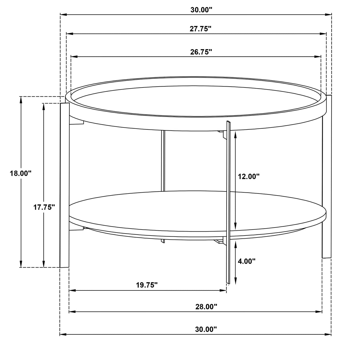 Adhvik 30" Round Coffee Table - Recessed Mango Wood Top, White Marble Shelf & Black Iron Legs – view 5