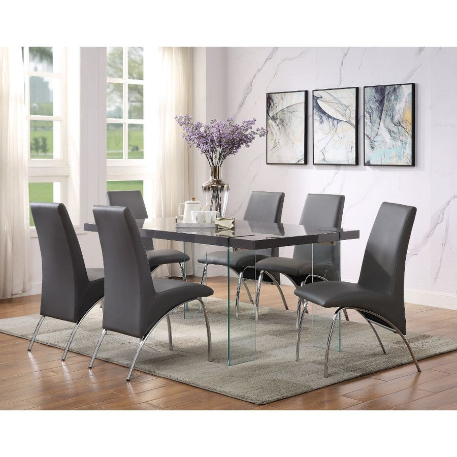 Noland Dining Table - Gray High Gloss Top on Clear Tempered Glass Base