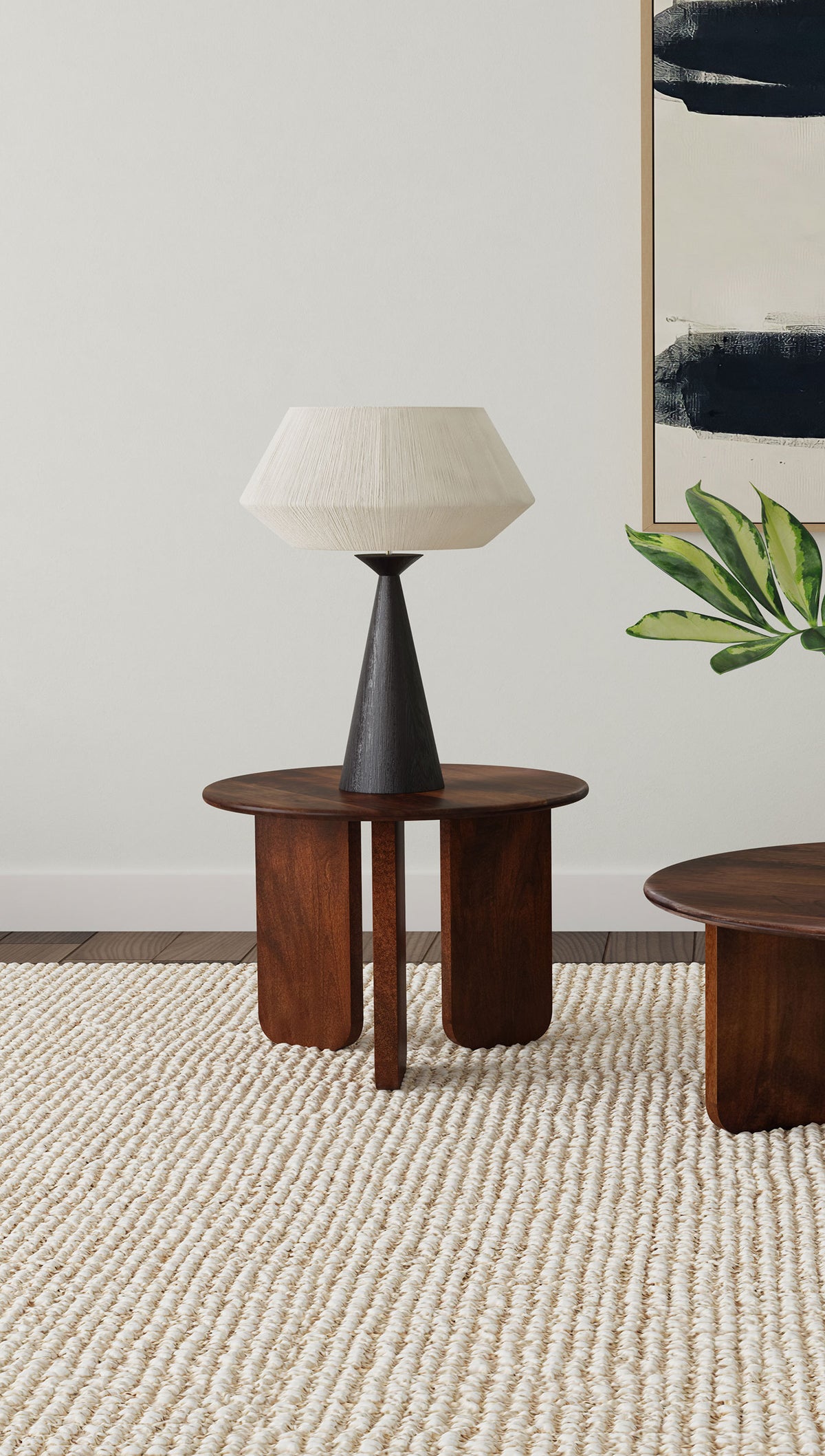 Dale Round Solid Mango Wood Coffee & End Tables - Mid-Century Angled Slab Legs in Brown – view 10