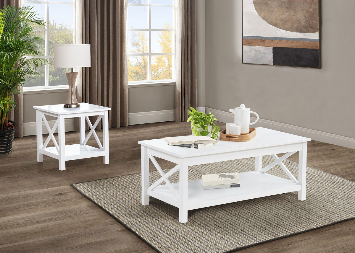 Skyview 44" Lift Top Coffee Table & End Table - X-Frame Farmhouse Design in White - lifestyle