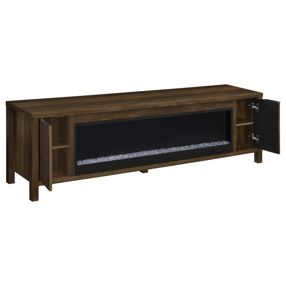 Carey 79" Fireplace TV Stand with Slatted Doors - Electric Flame Insert, Dark Pine Media Console – view 3