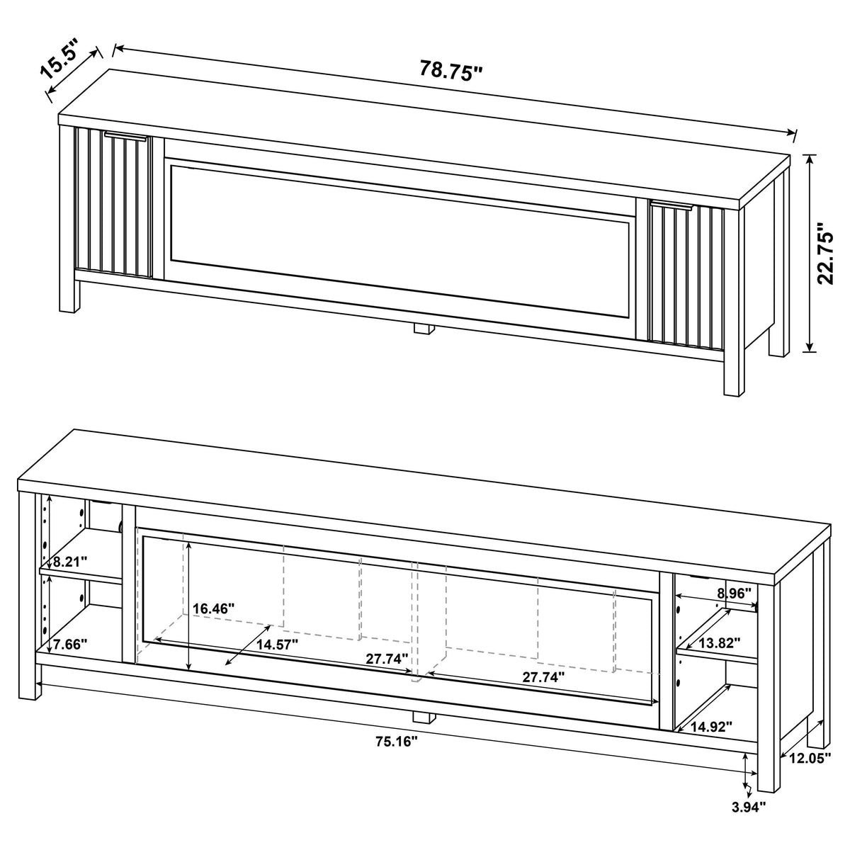 Carey 79" Fireplace TV Stand with Slatted Doors - Electric Flame Insert, Dark Pine Media Console – view 15