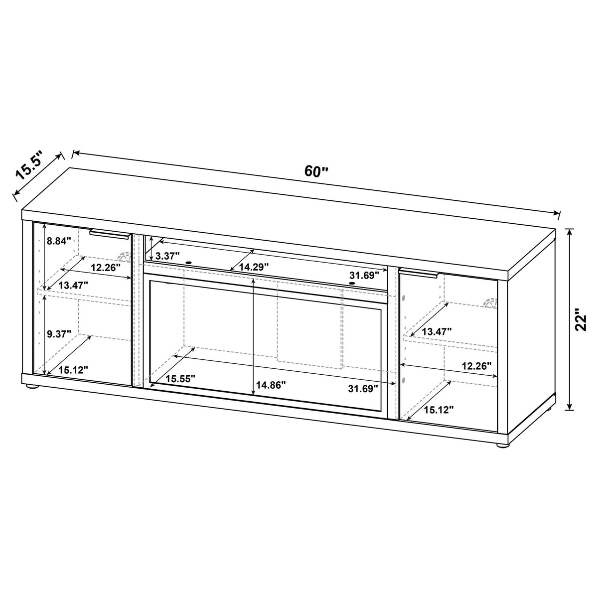 Fuller 60" Electric Fireplace TV Stand - Rustic Mango Media Console with Remote Flame & Adjustable Shelves – view 15