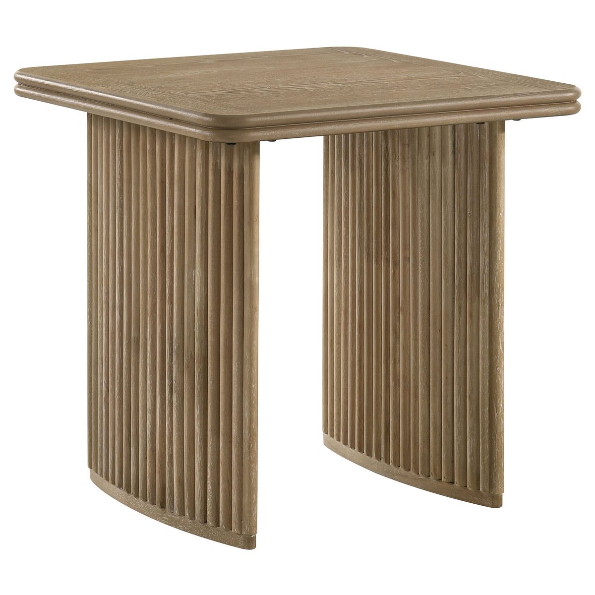 Adina Reeded Pedestal Coffee Table & End Table Sets - Sculptural Distressed Light Brown Wood β view 20
