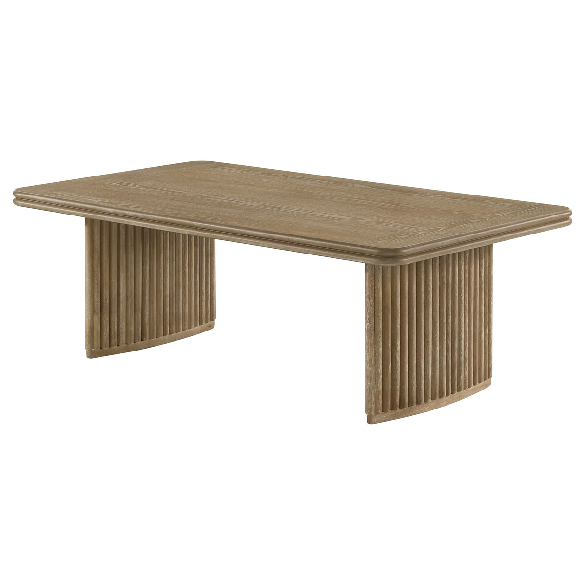 Adina Reeded Pedestal Coffee Table & End Table Sets - Sculptural Distressed Light Brown Wood β view 8