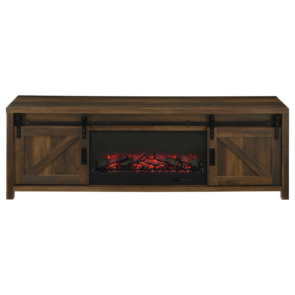 Enfield 71" Fireplace TV Stand - Barn Door Media Console with Ember Display for TVs up to 80" in Dark Pine – view 5