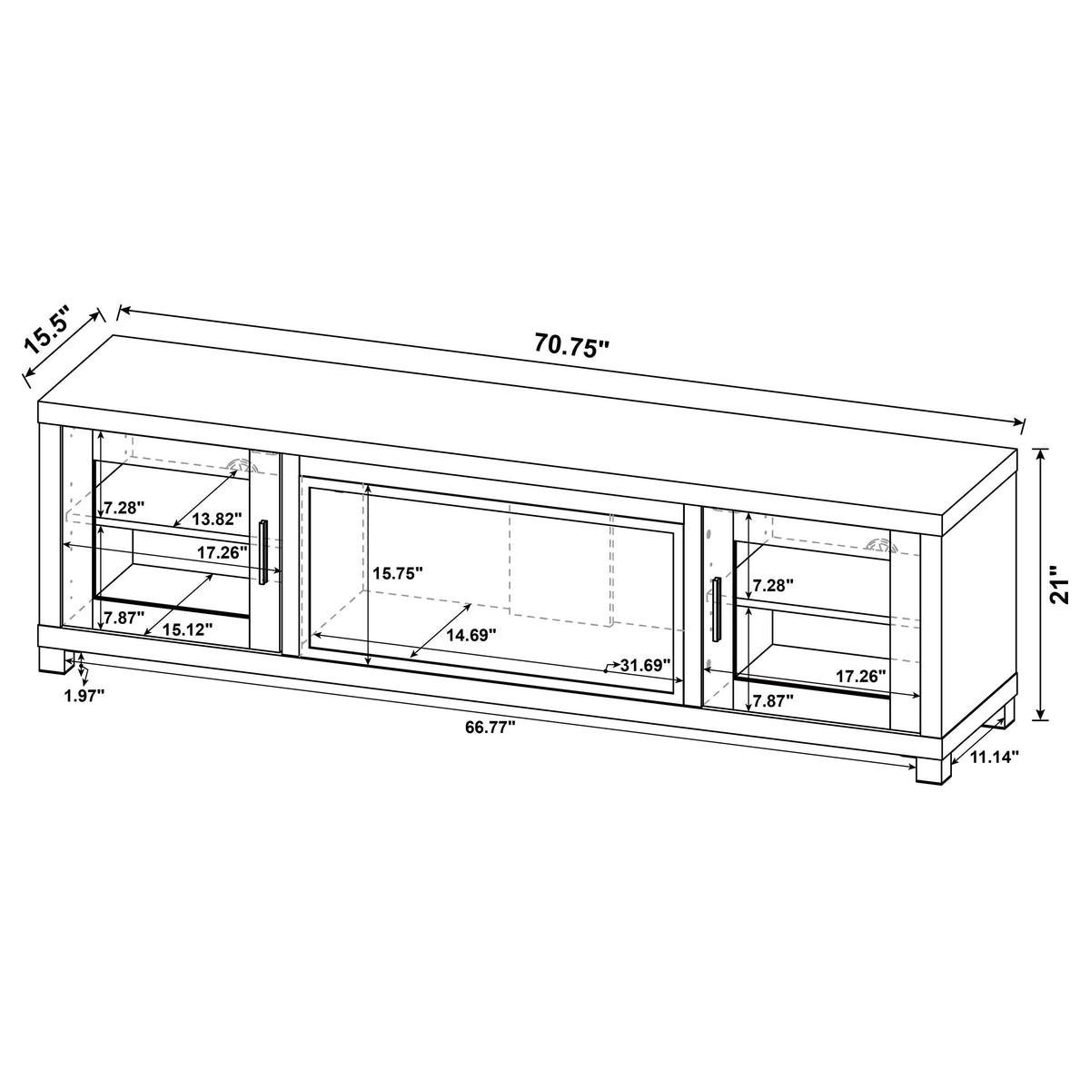 Havering 71" Fireplace TV Stand for TVs up to 80" - Dark Pine Media Console with Glass Doors – view 15
