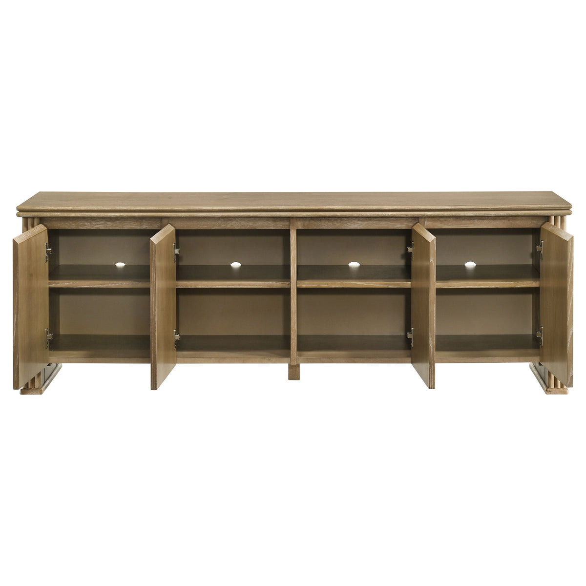 Adina 70" TV Stand with Reeded Sides & 4 Doors - Distressed Light Brown Ash Veneer, Arrives Assembled โ view 4