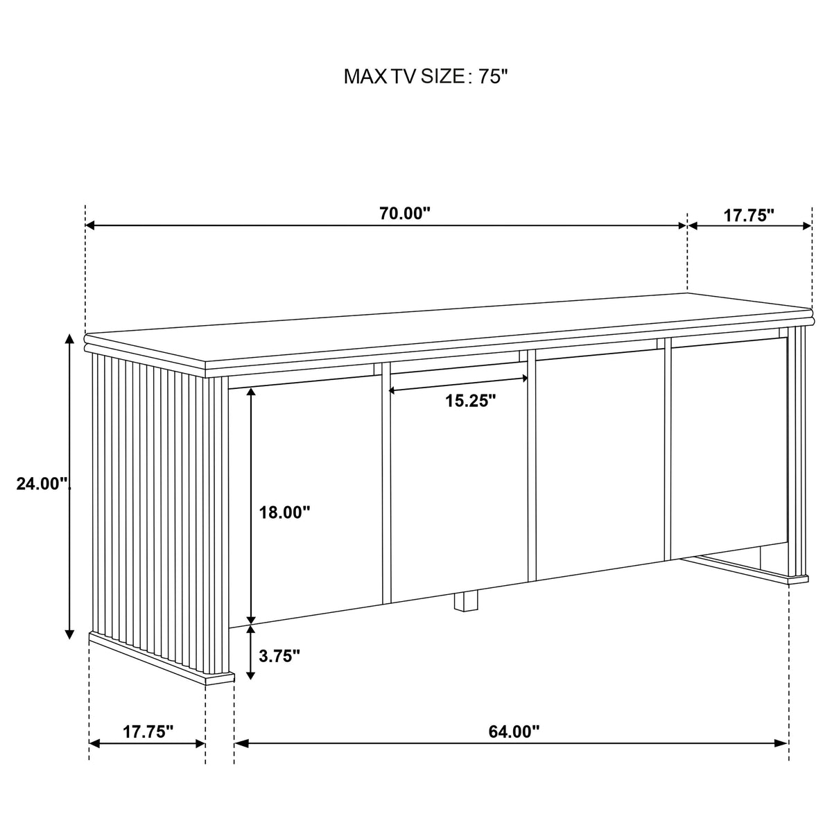 Adina 70" TV Stand with Reeded Sides & 4 Doors - Distressed Light Brown Ash Veneer, Arrives Assembled โ view 13