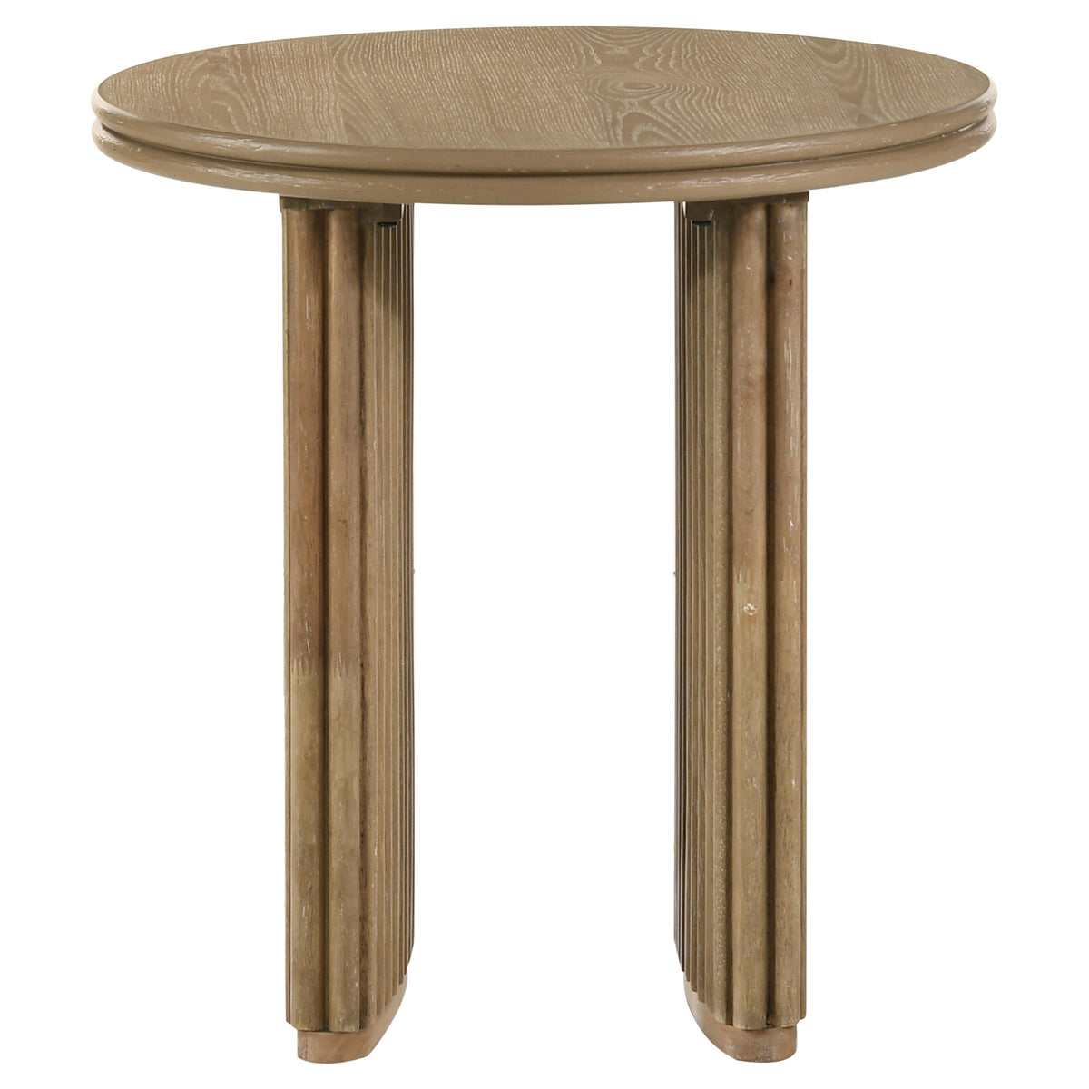 Adina Round Coffee & End Tables - Reeded Pedestal Base in Distressed Light Brown – view 13