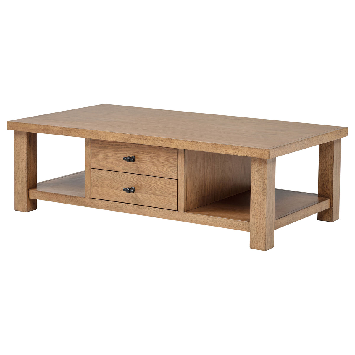 Beasley Coffee Table, Console & End Table - 2-Drawer Storage with Open Shelf in Golden Oak – view 5