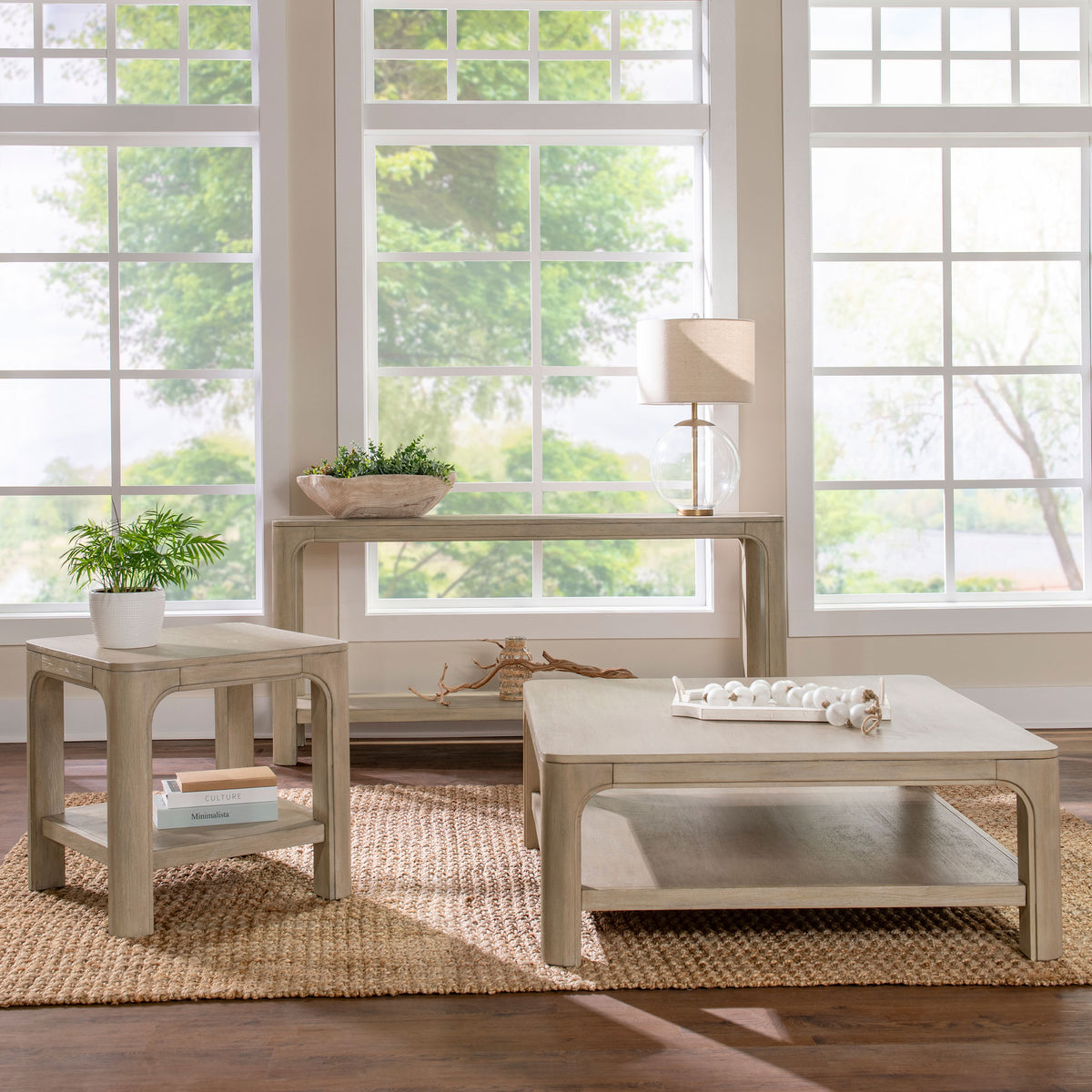 Solano Square Coffee Table, End Table & Console - Arched Legs with Shelf in Weathered Mango – view 20