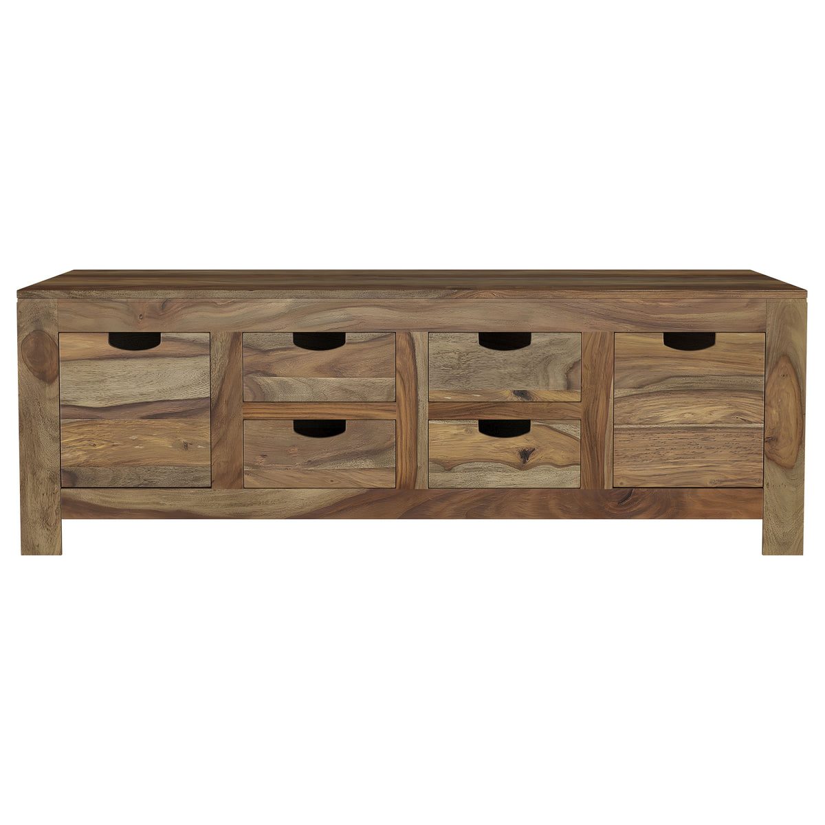 Esther 6-Drawer Solid Sheesham Wood Coffee Table - Rustic Natural Finish with Cut-Out Handles – view 4