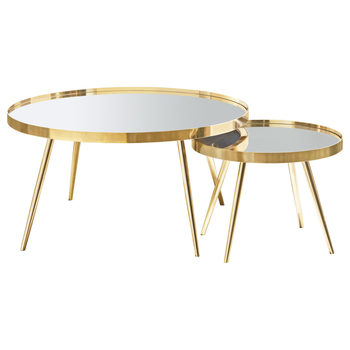 Kaelyn Round Mirror Top Nesting Coffee Table & End Table Sets - Glam Gold Metal Frame β view 18