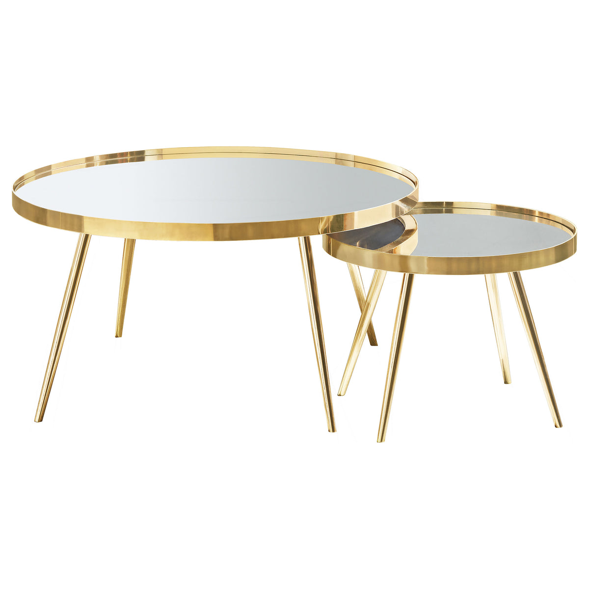Kaelyn Round Mirror Top Nesting Coffee Table & End Table Sets - 2pcs- Nesting Coffee Tables