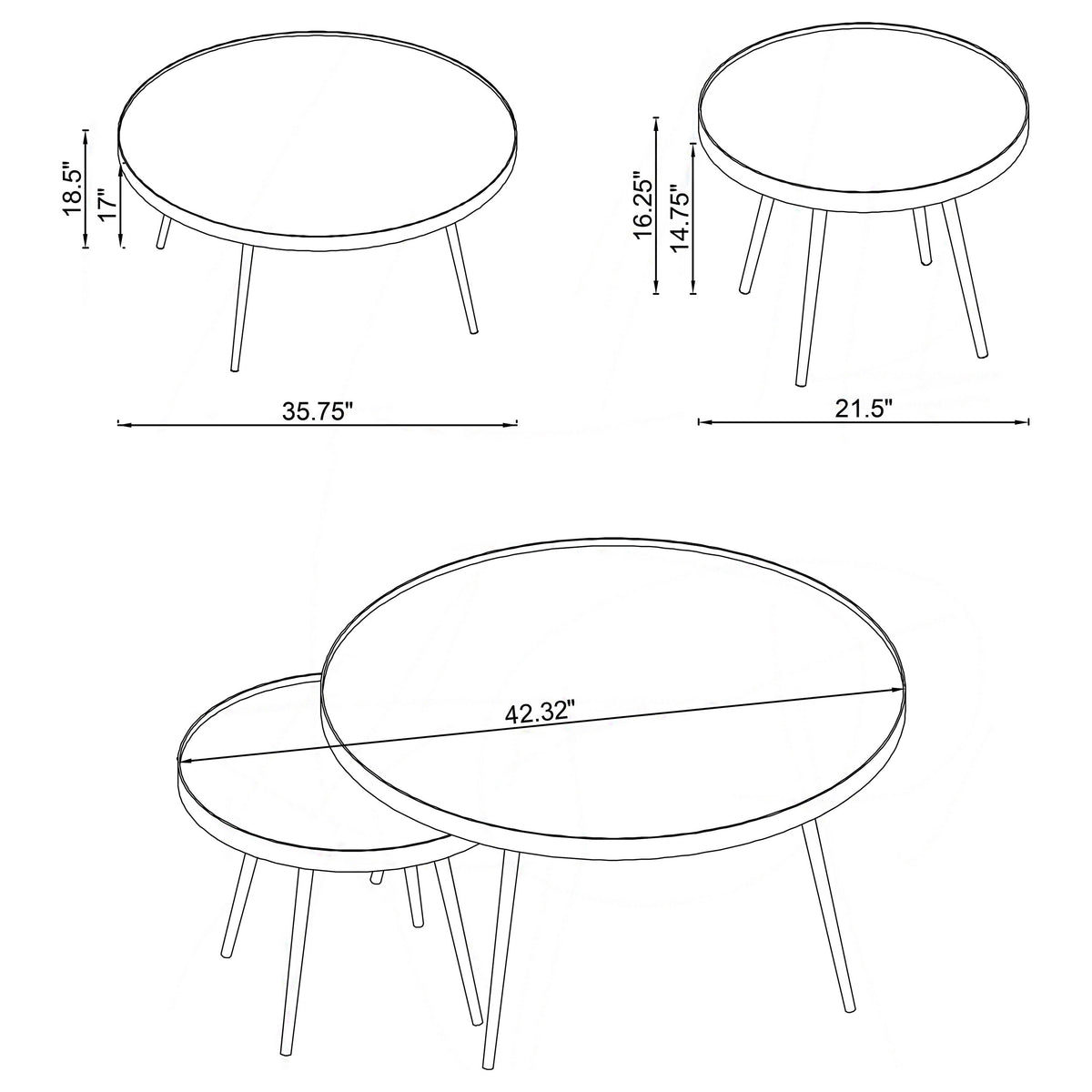 Kaelyn Round Mirror Top Nesting Coffee Table & End Table Sets - Glam Gold Metal Frame β view 7