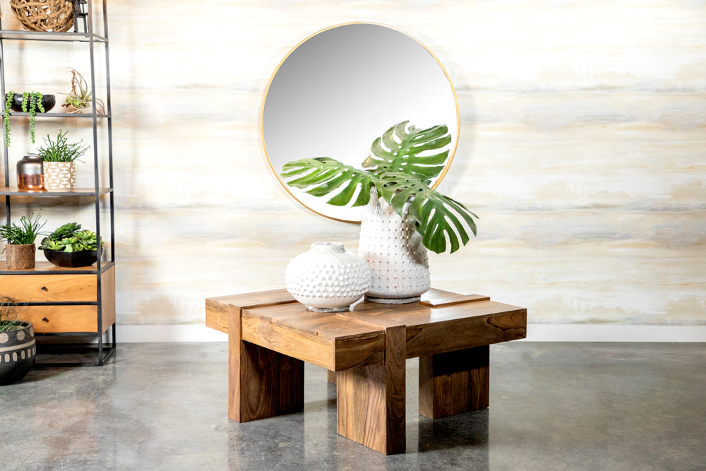 Samira 36" Square Solid Sheesham Wood Coffee Table - Natural Finish with Geometric Detailing – view 13