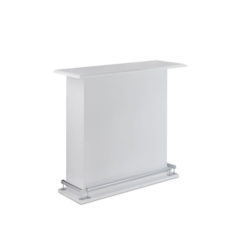Kite Bar Table - 6 Open Compartments & Metal Footrest in White High Gloss