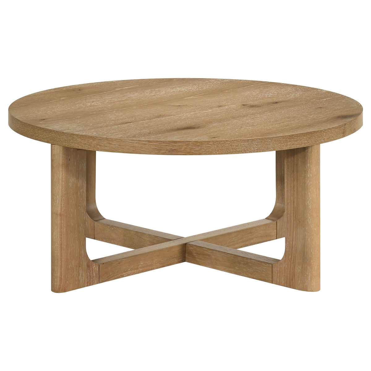 Kessler Round Sculptural Coffee & End Tables - Intersecting Curved Base in Light Oak – view 7