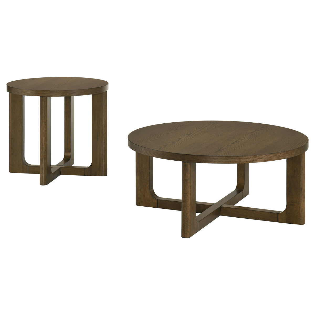 Kessler Round Sculptural Coffee Table & End Table Sets - Curved Open Base, Brown White Oak Veneer – view 19