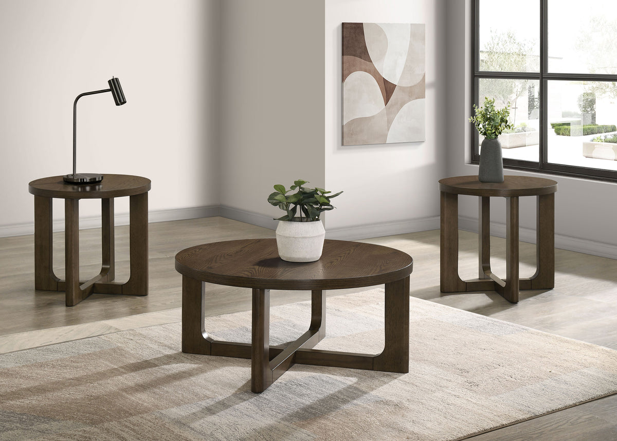 Kessler Round Sculptural Coffee Table & End Table Sets - 3pcs- Coffee Table + 2 End Tables