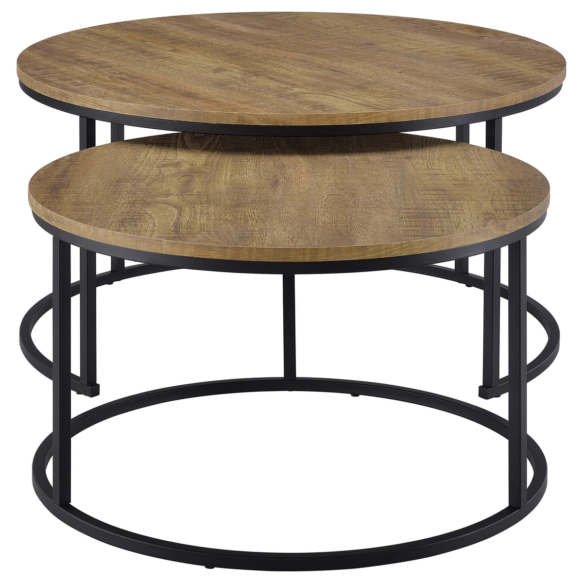 Lainey Round Nesting Coffee Tables & End Table - Mango Finish with Open Black Metal Bases – view 5