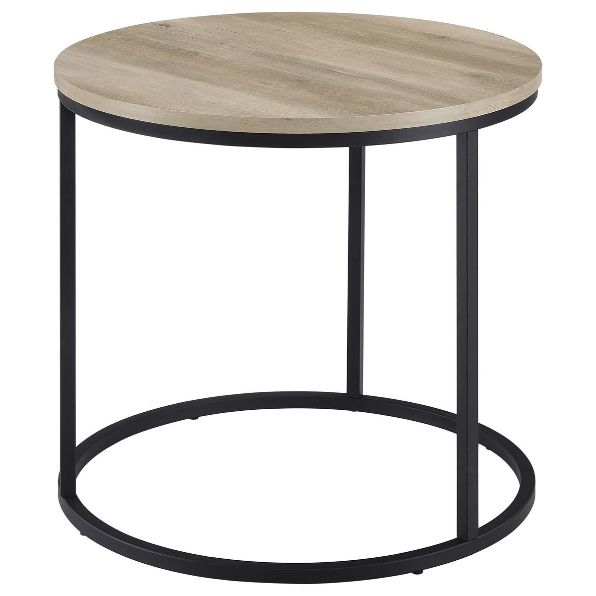 Lainey Round Nesting Coffee Tables & End Table - Distressed Pine with Black Open Metal Bases – view 16