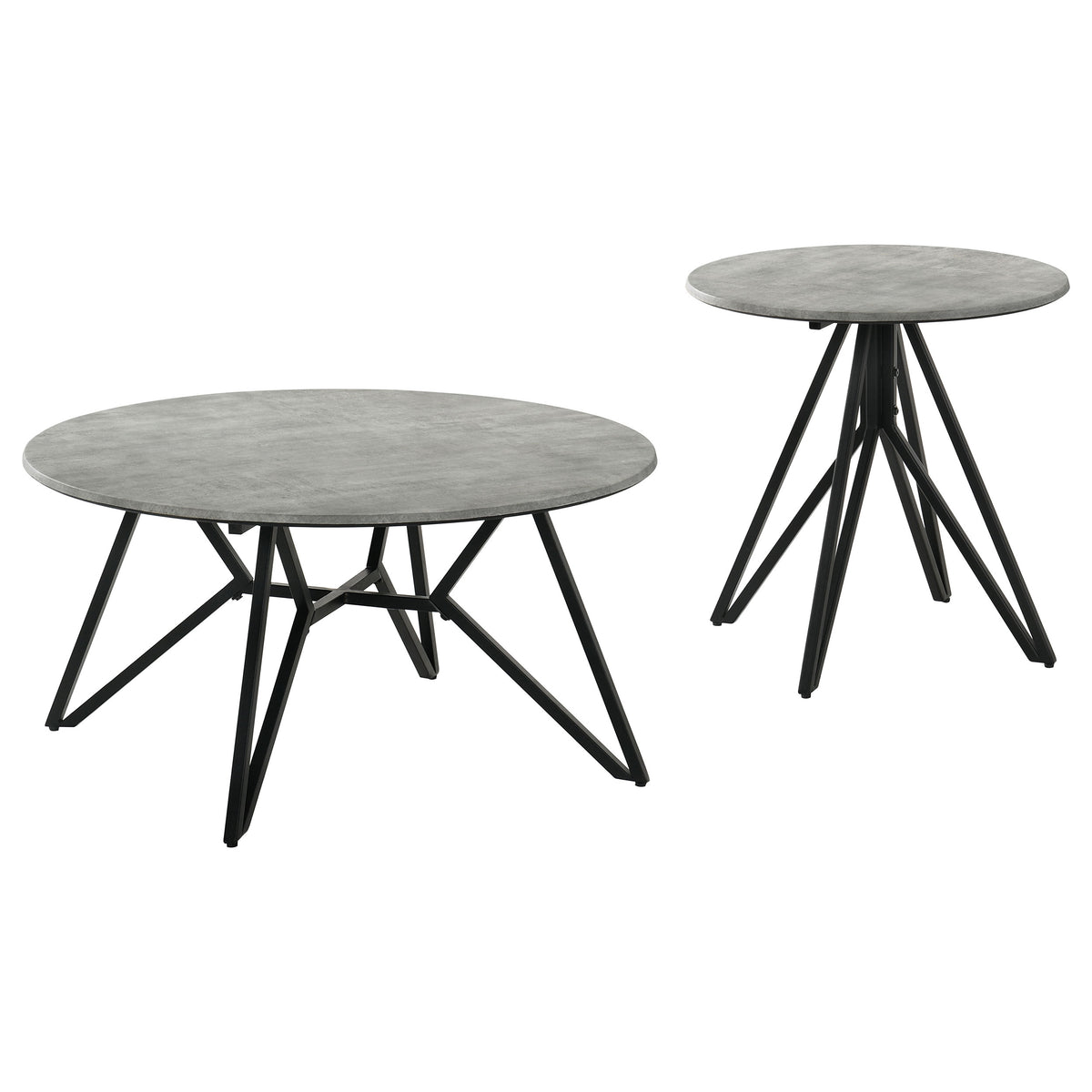 Hadi Round Coffee Table & End Table Sets - Faux Cement SmartTop with Gunmetal Hairpin Base – view 17
