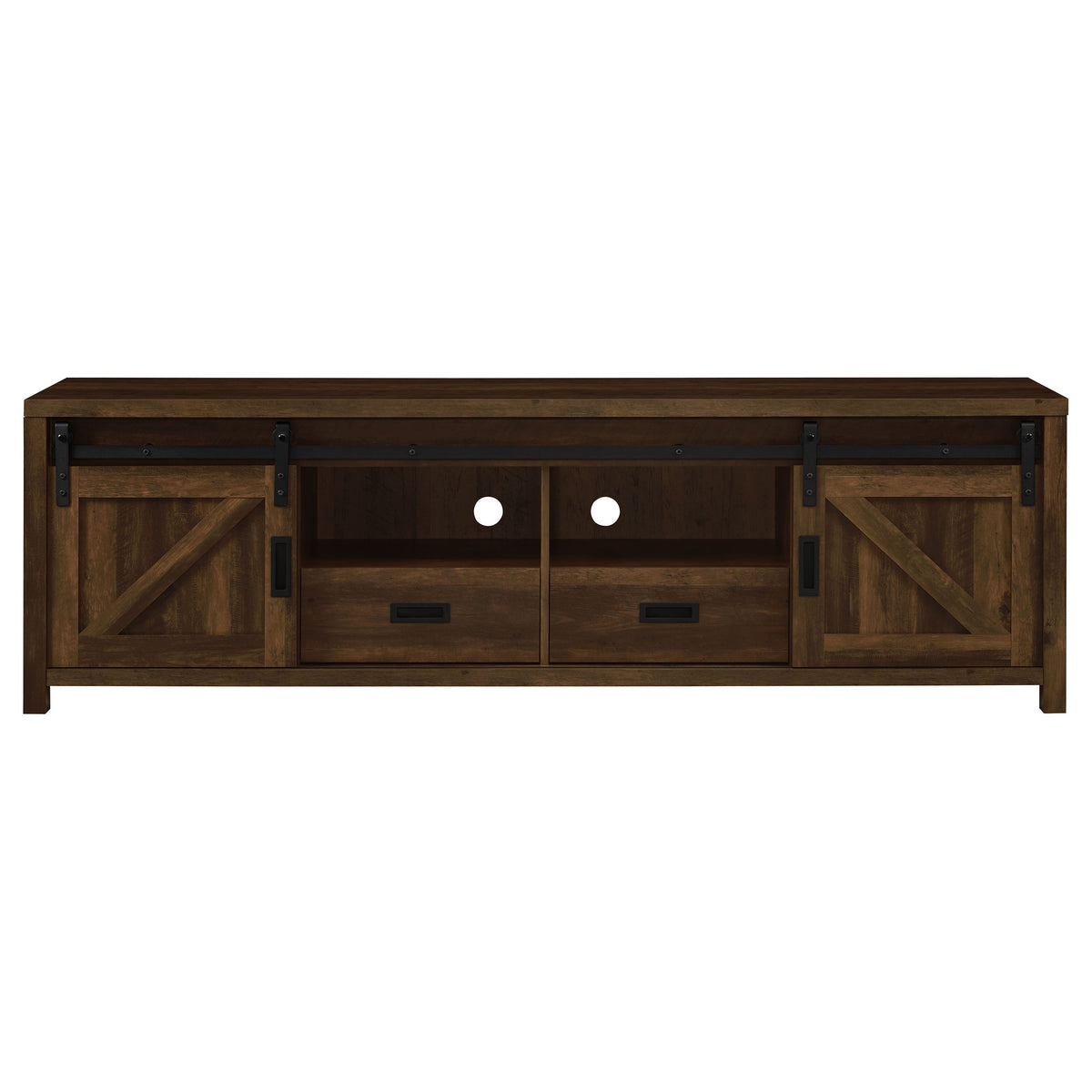 Madra 79" Farmhouse TV Stand with Sliding Barn Doors - Dark Pine with Black Hardware – view 5