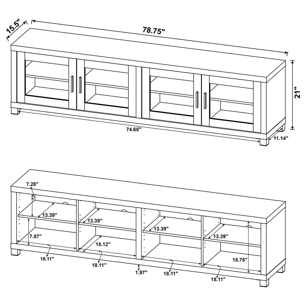 Sachin 79" TV Stand & 3-Piece Entertainment Center - Rustic Distressed Pine with Glass Doors – view 20