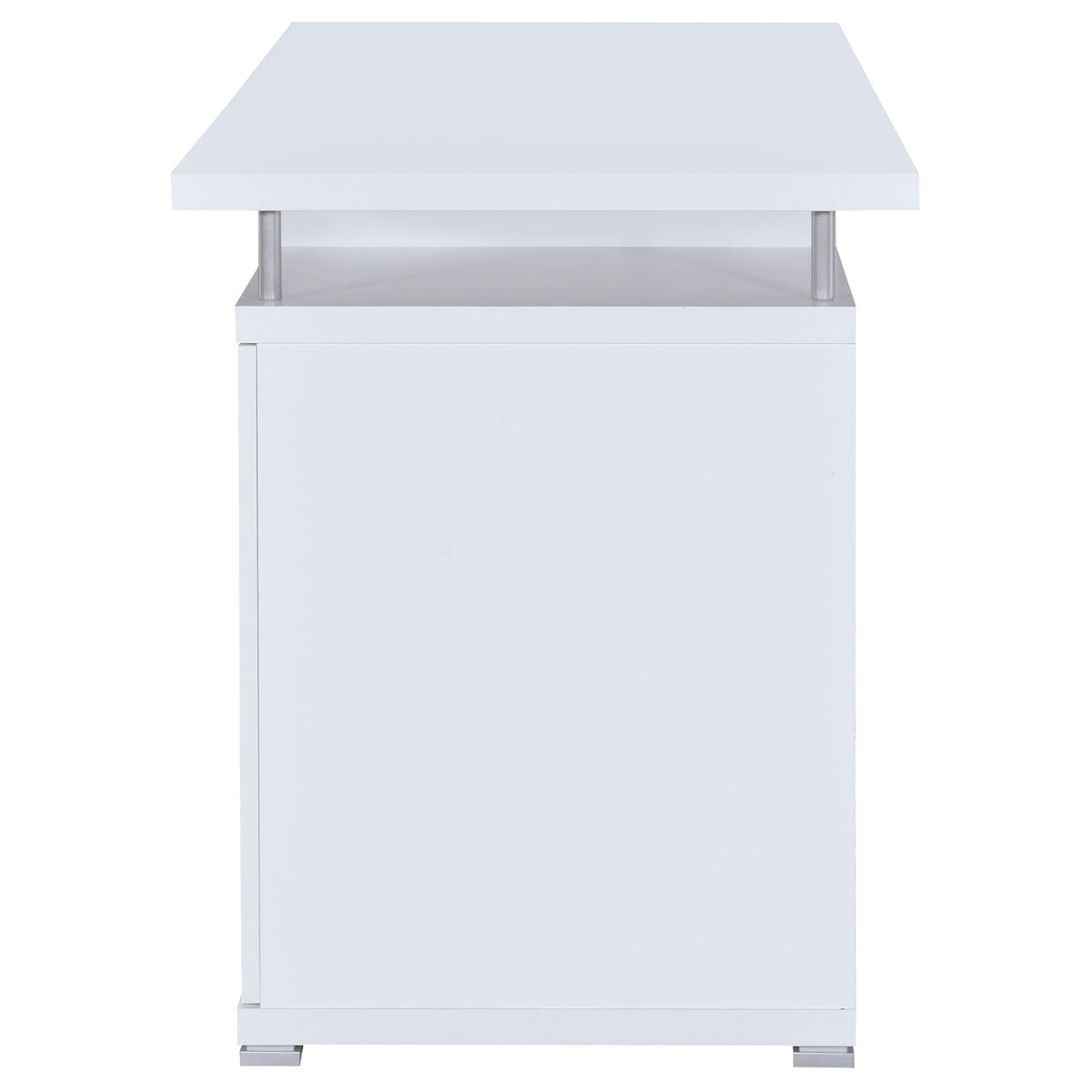Tracy 55" Computer Desk with Raised Shelf - 2 Drawers, Cabinet & Open Cubbies in White – view 5