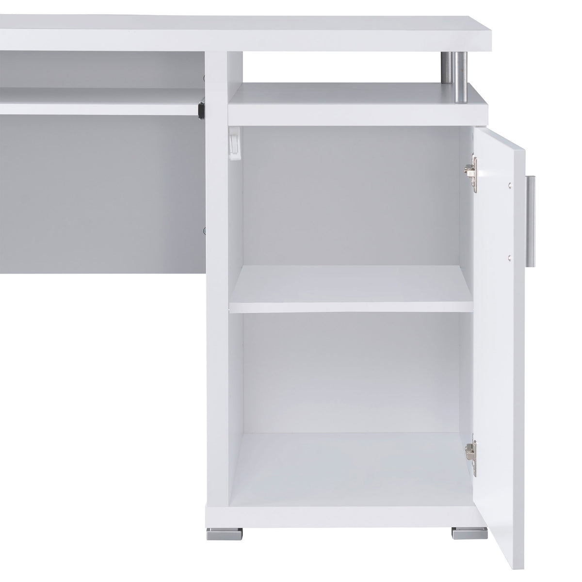 Tracy 55" Computer Desk with Raised Shelf - 2 Drawers, Cabinet & Open Cubbies in White – view 9