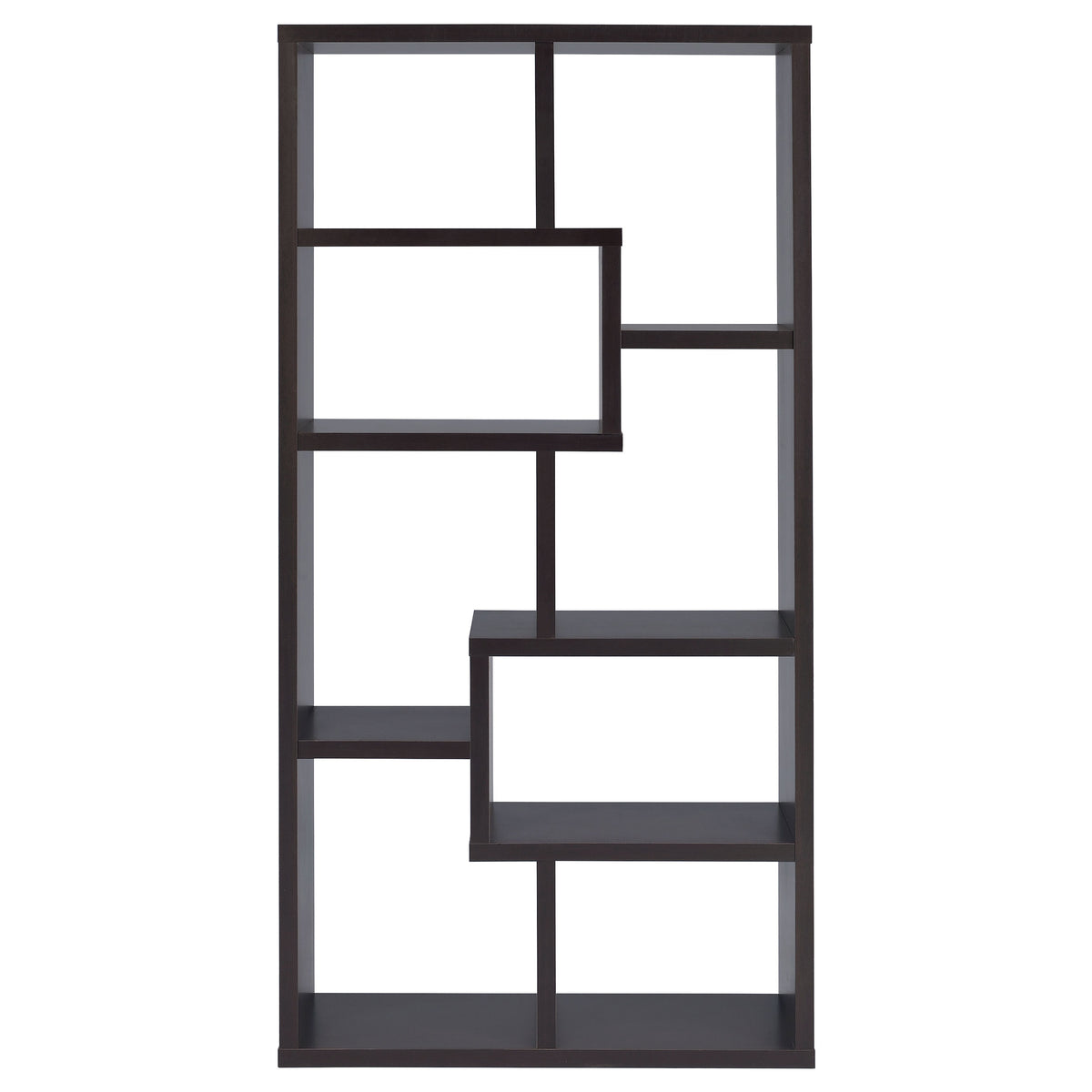 Theo 71" 6-Shelf Staggered Bookshelf - Reversible Open Cubby Bookcase in Cappuccino โ view 3