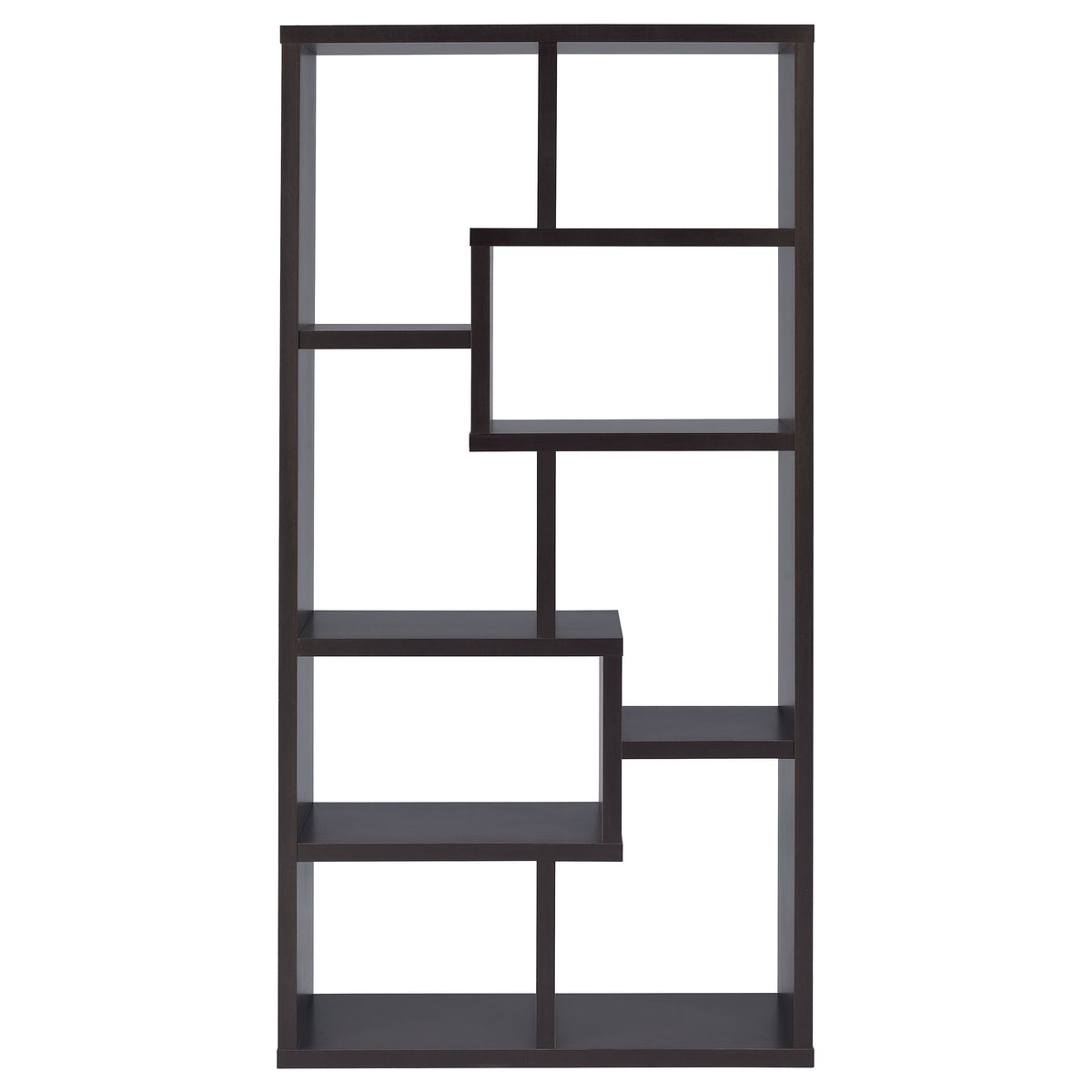 Theo 71" 6-Shelf Staggered Bookshelf - Reversible Open Cubby Bookcase in Cappuccino โ view 7