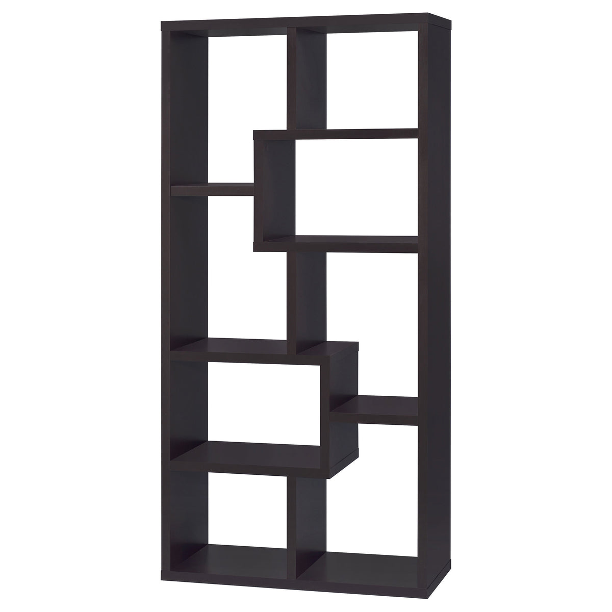 Theo 71" 6-Shelf Staggered Bookshelf - Reversible Open Cubby Bookcase in Cappuccino โ view 8