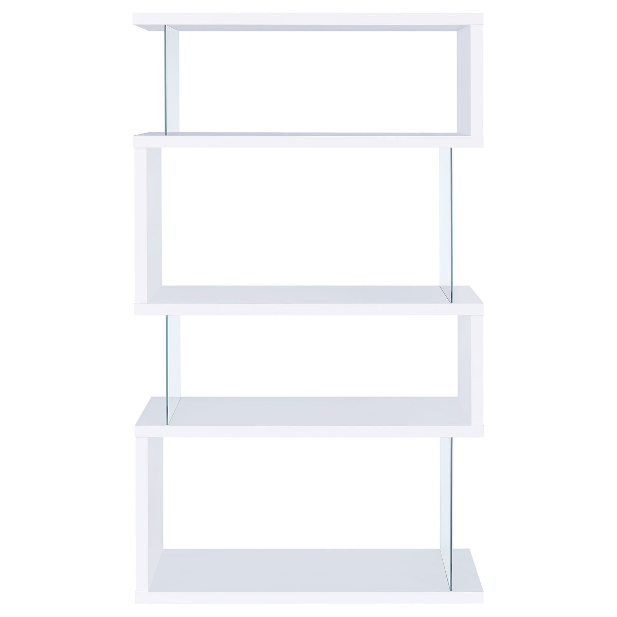 Emelle 63" Zigzag 4-Shelf Bookshelf - Clear Tempered Glass Panels in White โ view 3