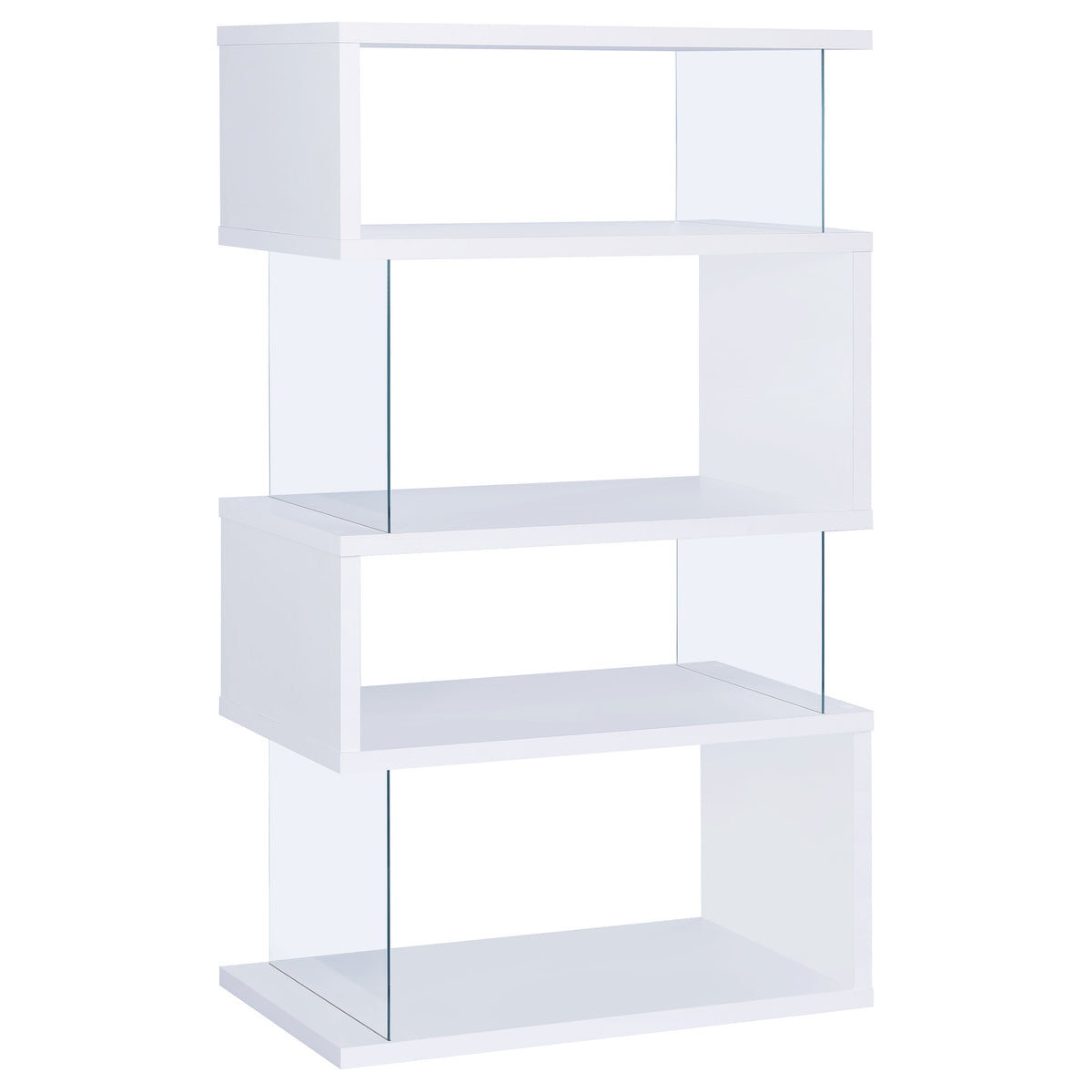 Emelle 63" Zigzag 4-Shelf Bookshelf - Clear Tempered Glass Panels in White โ view 5