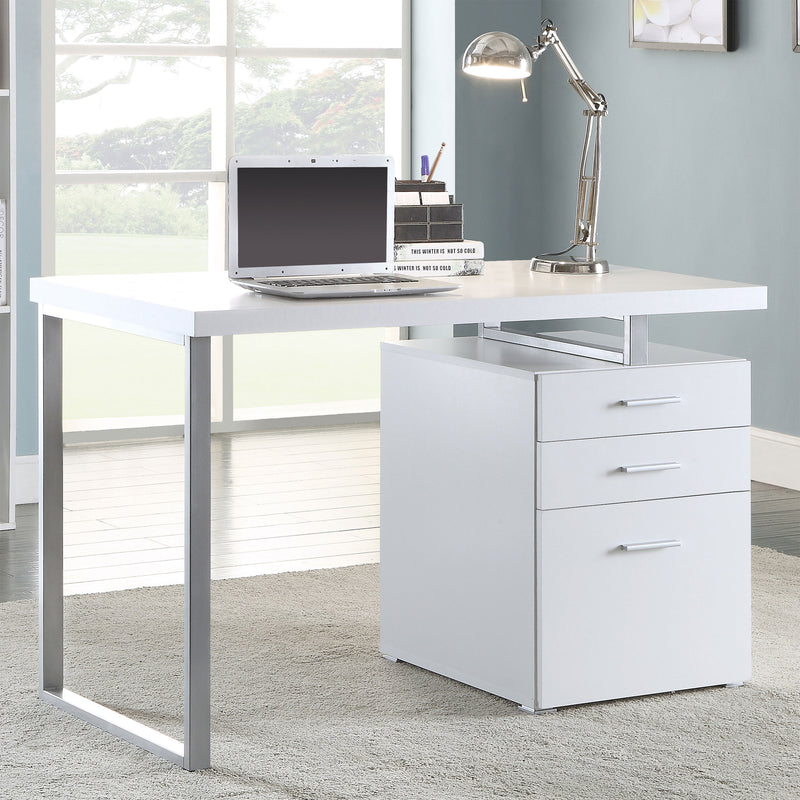 Brennan 47" Computer Desk with 3-Drawer Pedestal - White with Silver Metal Frame
