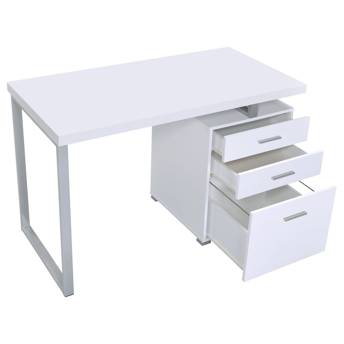 Brennan 47" Computer Desk with 3-Drawer Pedestal - White with Silver Metal Frame – view 4