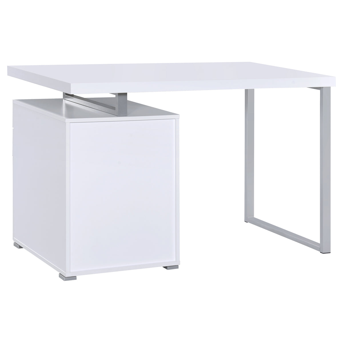 Brennan 47" Computer Desk with 3-Drawer Pedestal - White with Silver Metal Frame – view 7