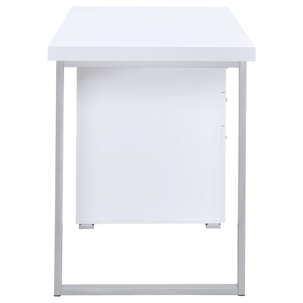 Brennan 47" Computer Desk with 3-Drawer Pedestal - White with Silver Metal Frame – view 9