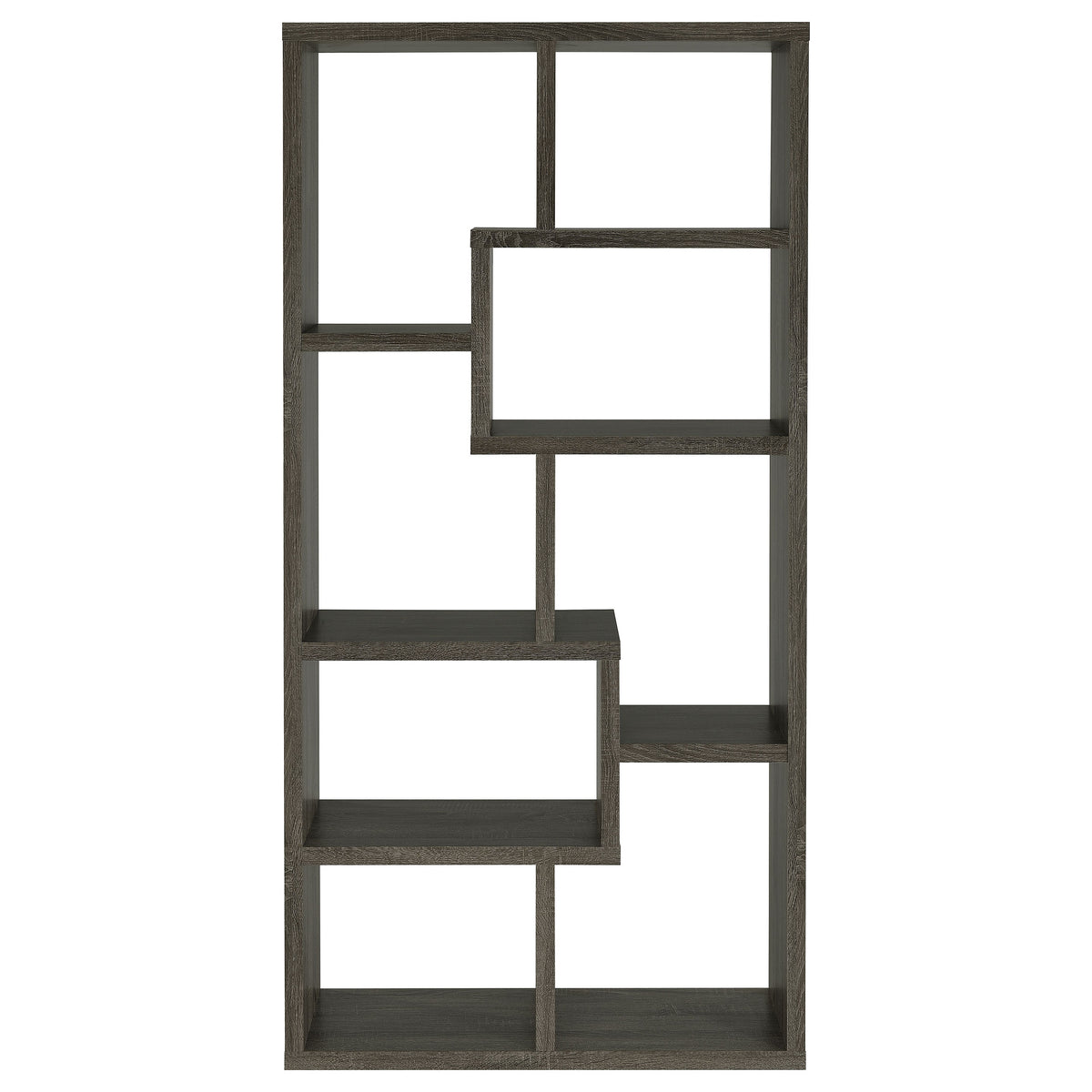 Theo 71" 6-Shelf Staggered Bookshelf - Reversible Open Cubbies in Weathered Grey – view 3