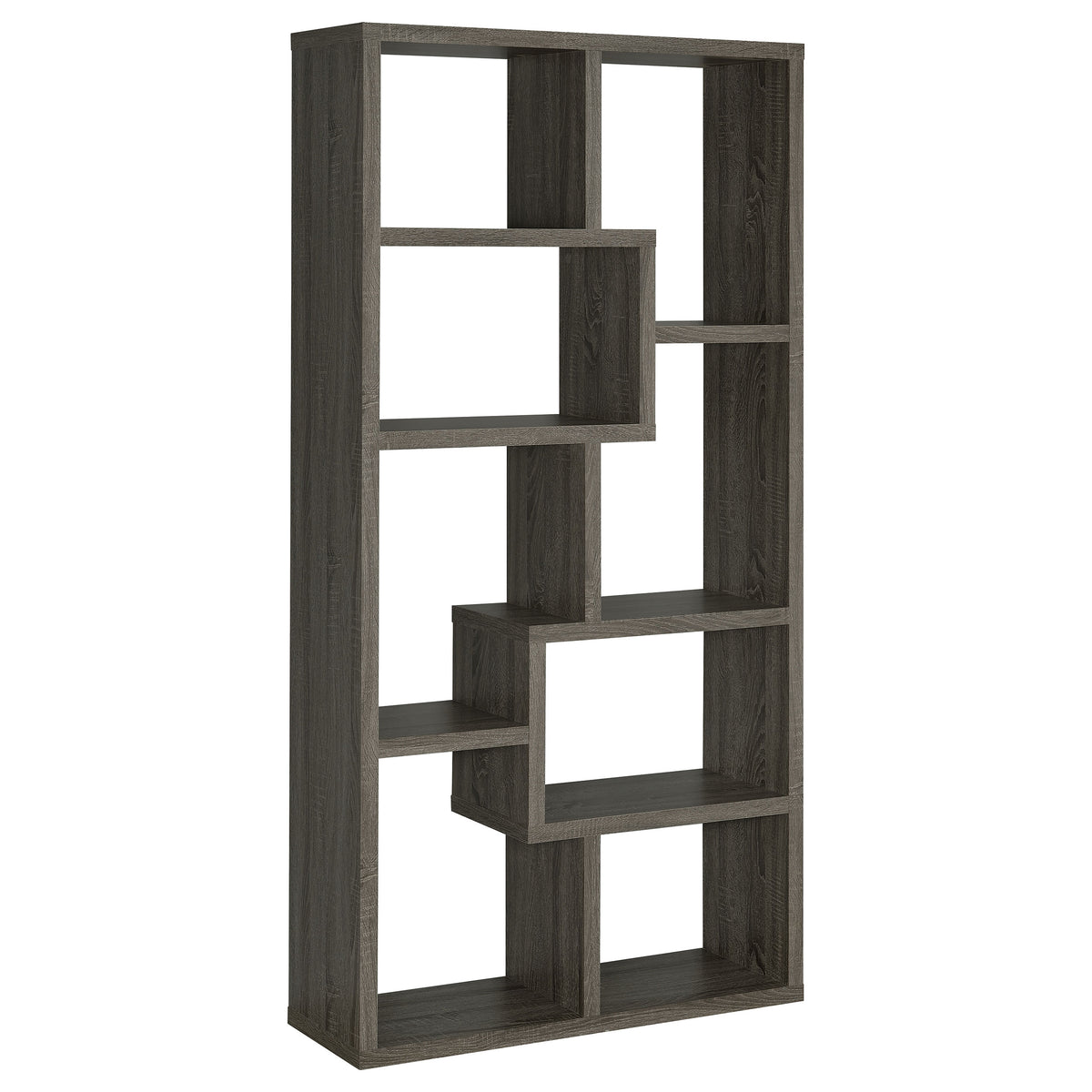 Theo 71" 6-Shelf Staggered Bookshelf - Reversible Open Cubbies in Weathered Grey – view 6
