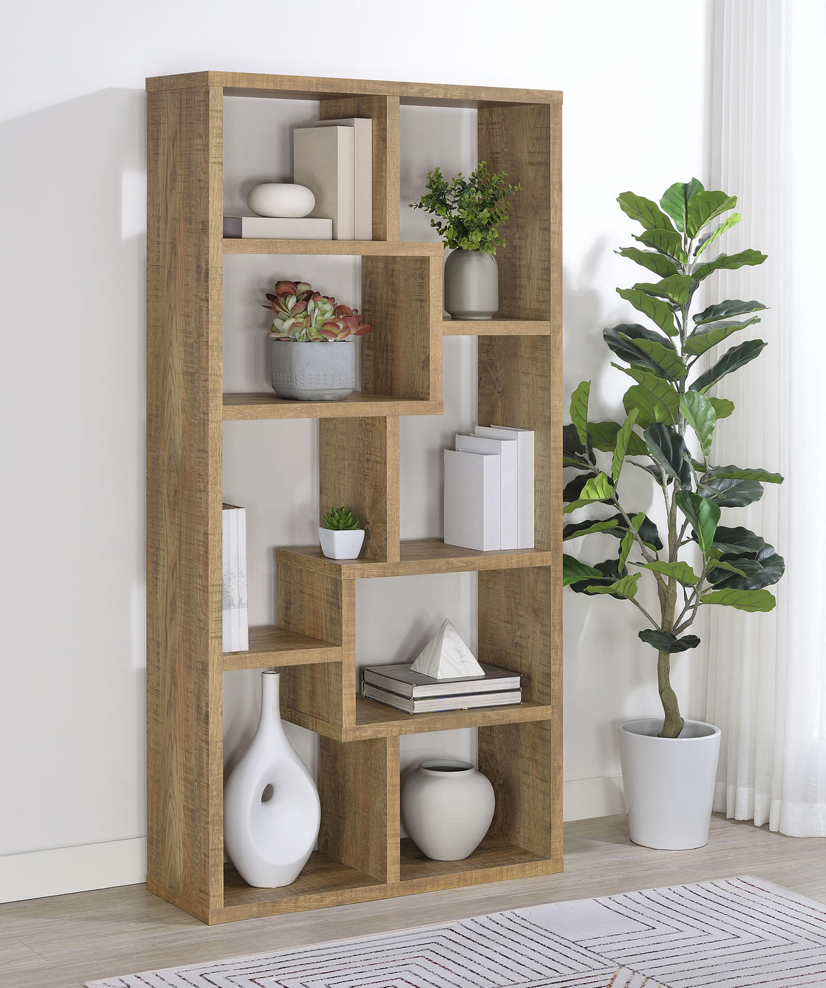 Theo 71" 6-Shelf Staggered Bookshelf - Reversible Open Back Design in Mango – view 1