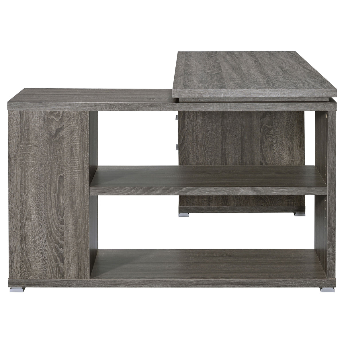Yvette 60" L-Shaped Computer Desk - Weathered Grey Corner Desk with 3 Drawers & Open Shelves – view 6