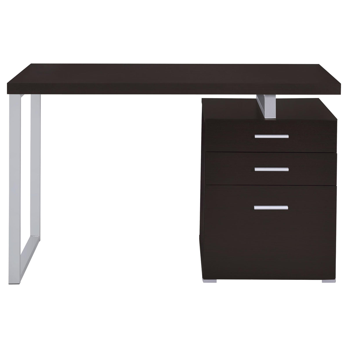 Brennan 47" Computer Desk with 3-Drawer Pedestal - Cappuccino with Silver Metal Open-Leg Frame – view 5