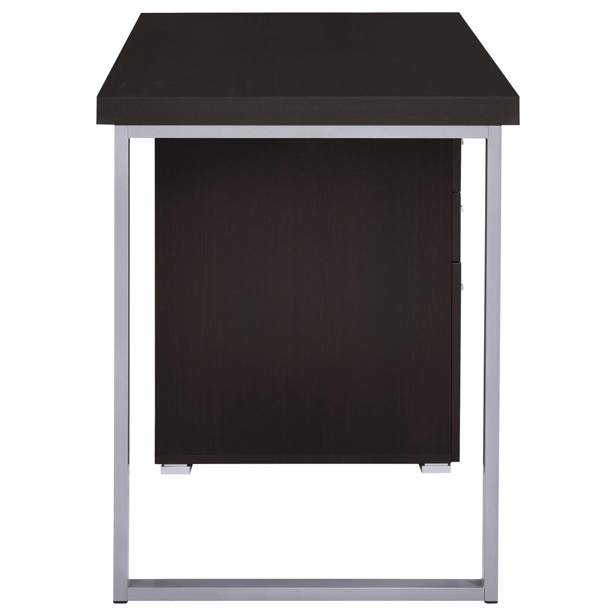 Brennan 47" Computer Desk with 3-Drawer Pedestal - Cappuccino with Silver Metal Open-Leg Frame – view 9