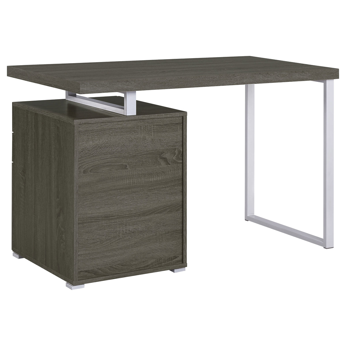 Brennan 47" Computer Desk with 3-Drawer Pedestal - Weathered Grey & Silver Metal – view 8
