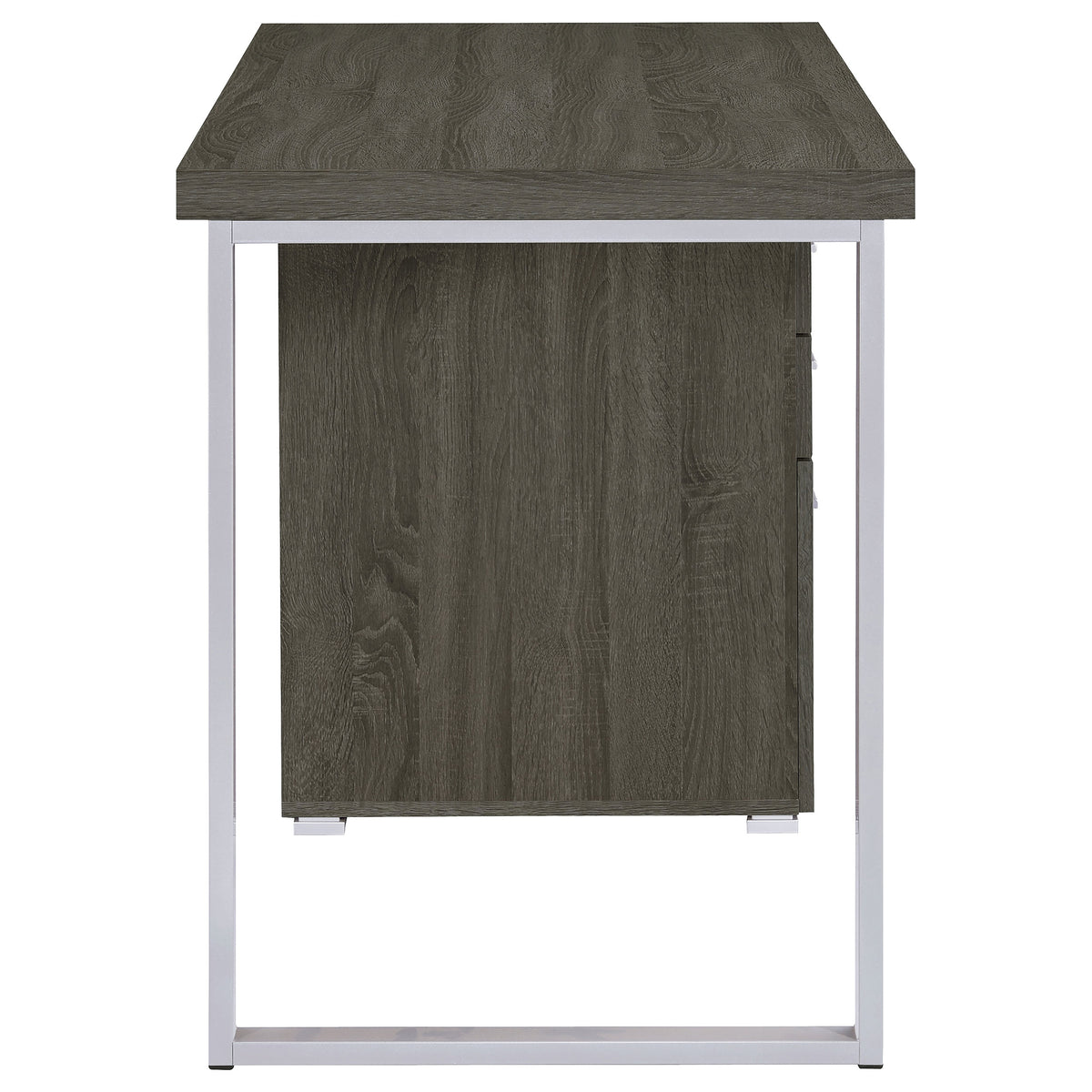 Brennan 47" Computer Desk with 3-Drawer Pedestal - Weathered Grey & Silver Metal – view 10