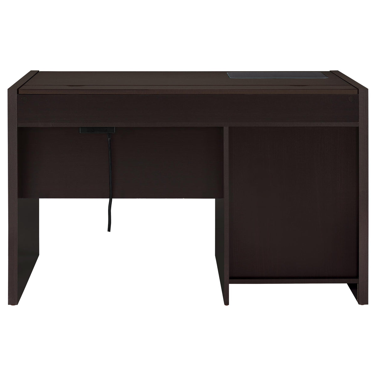 Halston 47" Computer Desk with Glass Inset & Built-In Power - Drawers, Keyboard Tray & Cabinet in Cappuccino – view 6